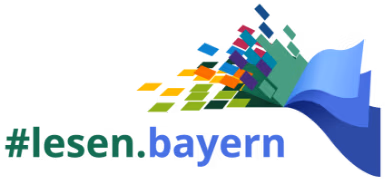 Schriftzug "#lesen.bayern" mit einer Grafik eines Buches